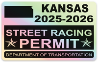 !!New!! 2025-2026 Kansas “Street Racing Permit” Decal •ATTENTION NOT LEGAL PERMIT• FREE SHIPPING Holographic Stickers