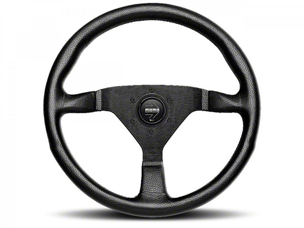 MOMO 3-Spoke Monte Carlo Series Black Leather Steering Wheel 350mm with Red Stitch