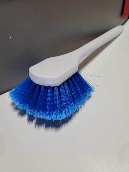long handle super soft white w/blue bristles