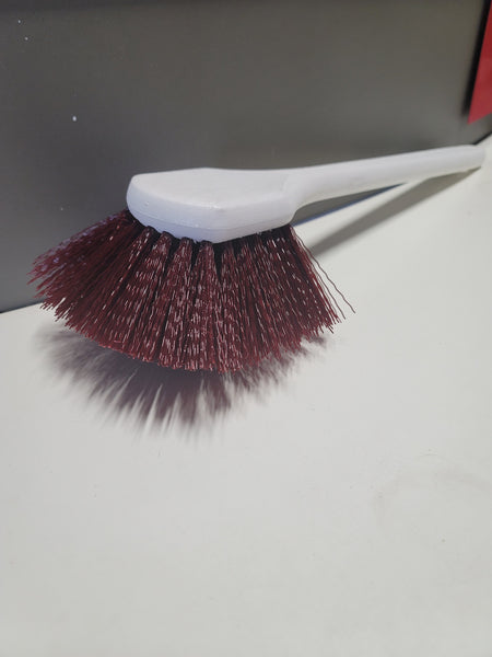 long handle stiff poly fender white w/red hard bristles