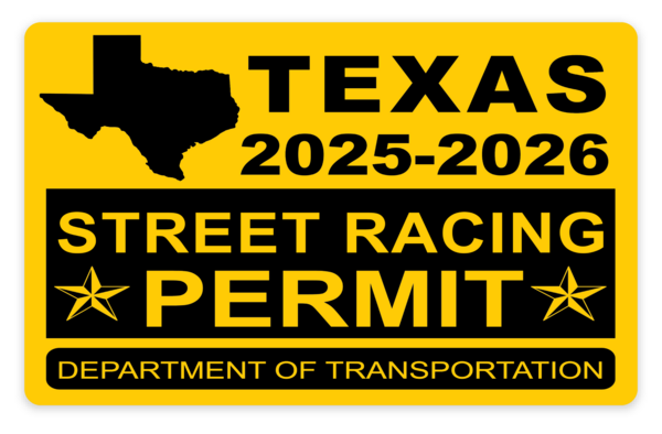 !!New!! Gold Front Adhesive 2025-2026 Texas “Street Racing Permit” Decal •ATTENTION NOT LEGAL PERMIT• FREE SHIPPING for inside glass