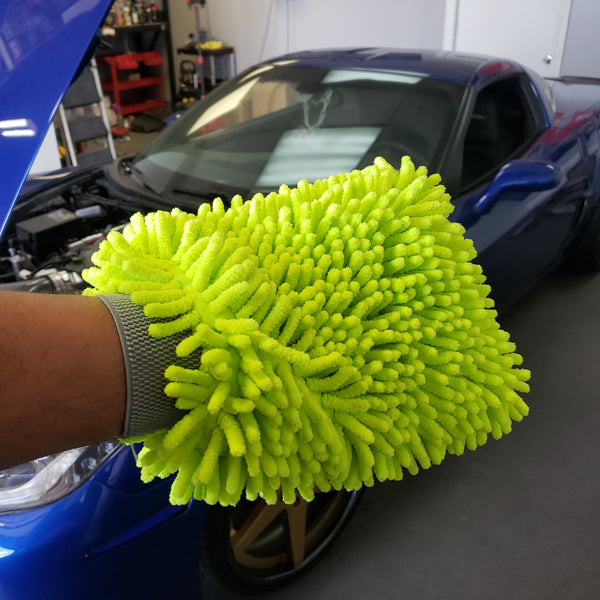 Green Microfiber Super Thick Chenille Wash Mitt Long Nap
