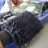 Dual Face Black Long Nap Chenille/Navy Microfiber Wash Mitt