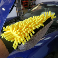 Dual-Faced Microfiber & Long Nap Chenille Wash Mitt Grey/Yellow