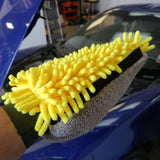 Dual-Faced Microfiber & Long Nap Chenille Wash Mitt Grey/Yellow