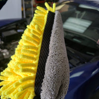 Dual-Faced Microfiber & Long Nap Chenille Wash Mitt Grey/Yellow