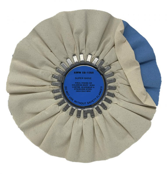 White/Blue Super Shine Untreated Cloth Finish Airway Wheel 10″