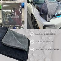 Titan Dual-Faced Deluxe Microfiber Drying Towel, 820 GSM, 24"x36", Grey / Black